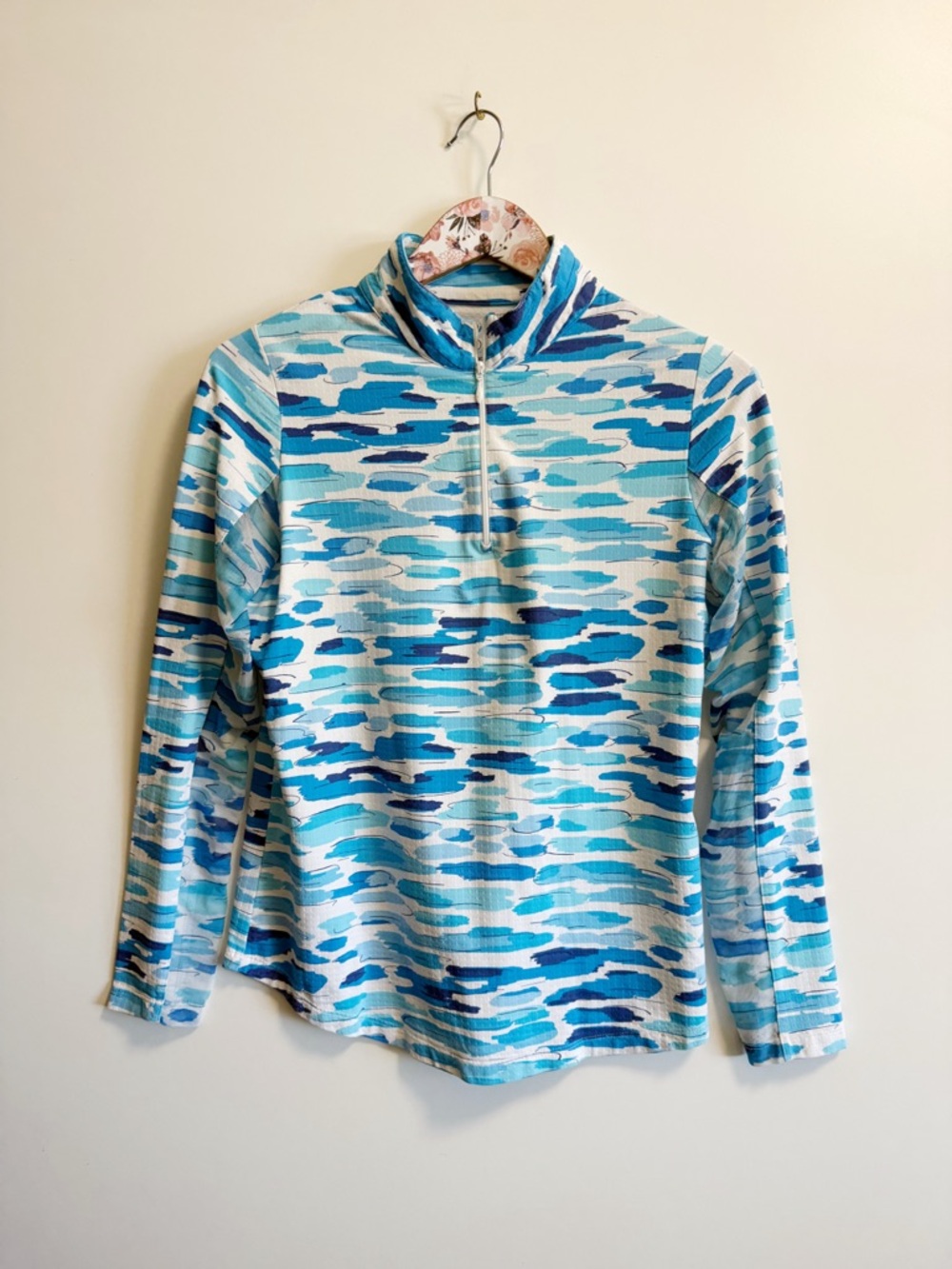 IBKUL Womens Print Long Sleeve Mock Neck Golf Top S Small UPF 50